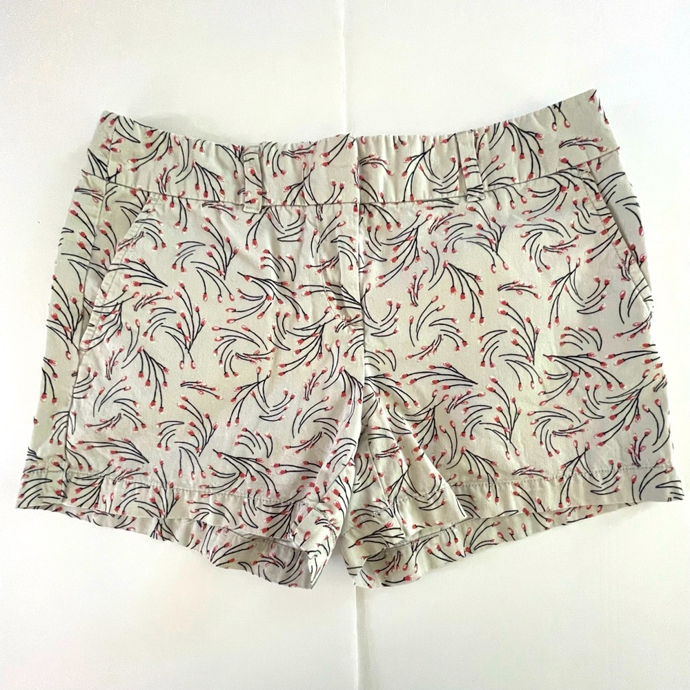 Loft Outlet Shorts Women's Size 2 Gray/Pink Flower Design 4" Short Cotton Pocket
